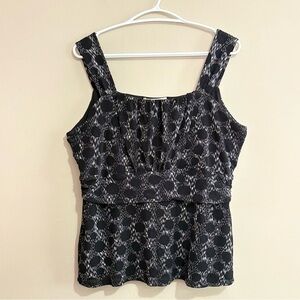 Vintage 90s Cleo Black & Gray Polka Dot Ruched Bust Babydoll Peplum Tank – Large